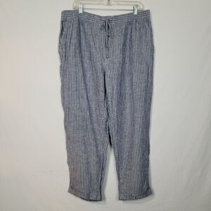 Adrienne Vittadini 100% Linen Pants Womens XL Wide Leg Ankle Blue Pull On 38x25